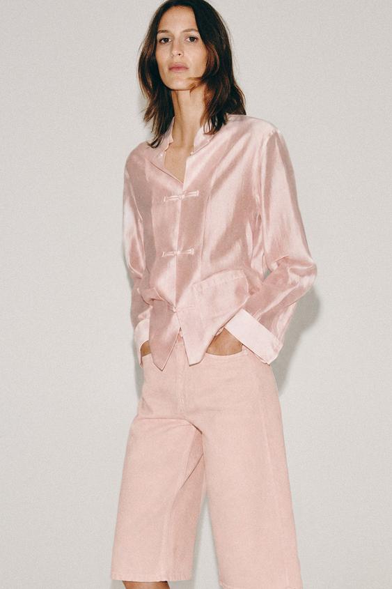 Zara ZW COLLECTION MID-RISE DENIM SHORTS - Pink - Image 0