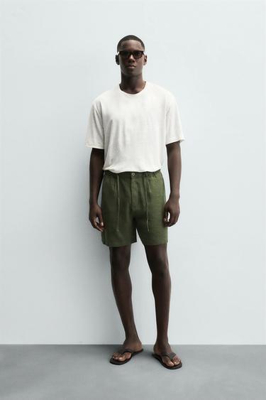 BERMUDA SHORTS LINEN BLEND - Green by Zara