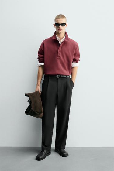 Zara BOXY FIT POLO SHIRT - Maroon - Image 0