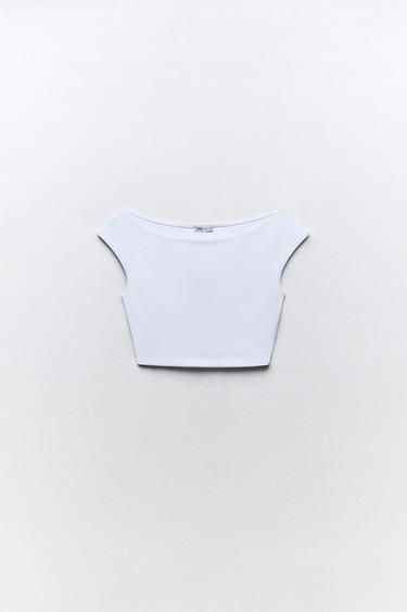 TOP CROP ENCOLURE BATEAU - Blanc de Zara - Image 0