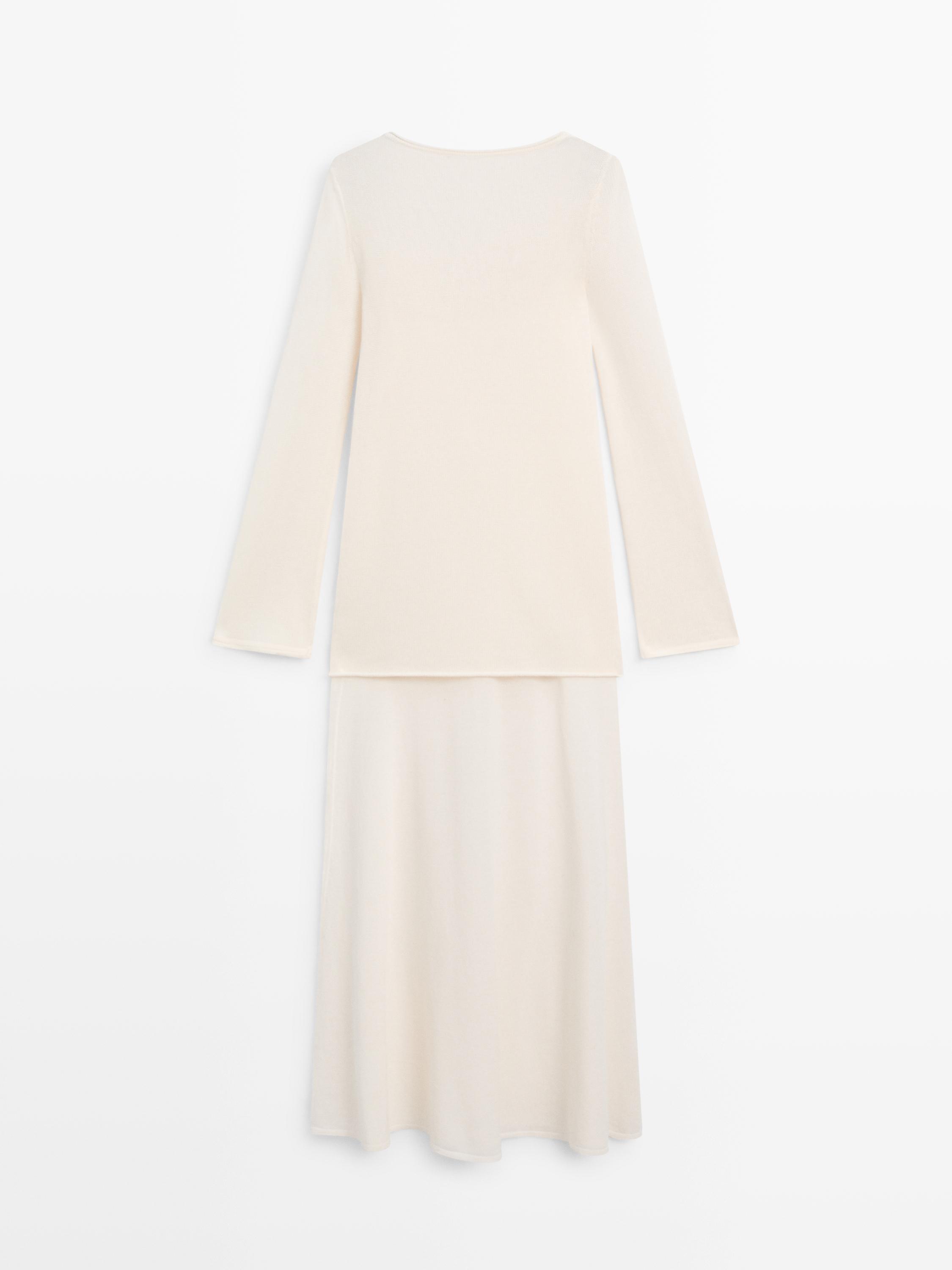 Double-layer knit dress with long sleeves