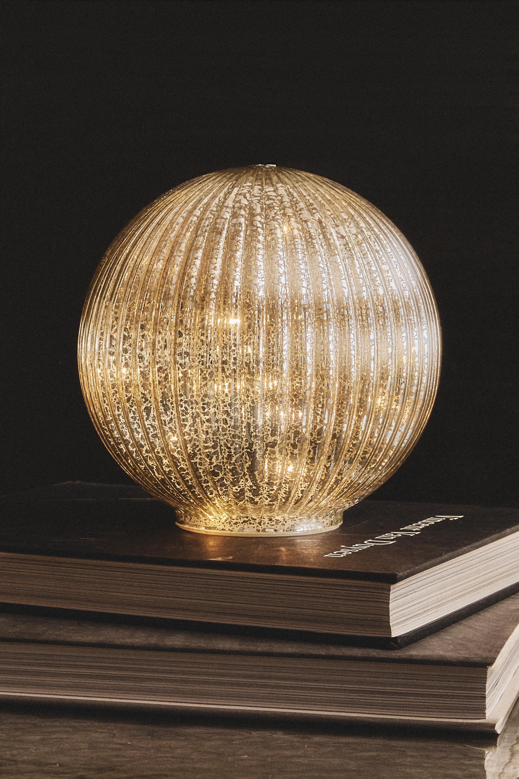 MEDIUM STRIPED LED LIGHT BALL CHRISTMAS ORNAMENT