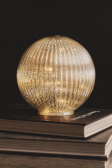 MEDIUM STRIPED LED LIGHT BAUBLE CHRISTMAS DECORATION - Silver by Zara