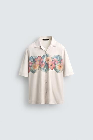 Zara FLORAL PRINT SHIRT - Gray