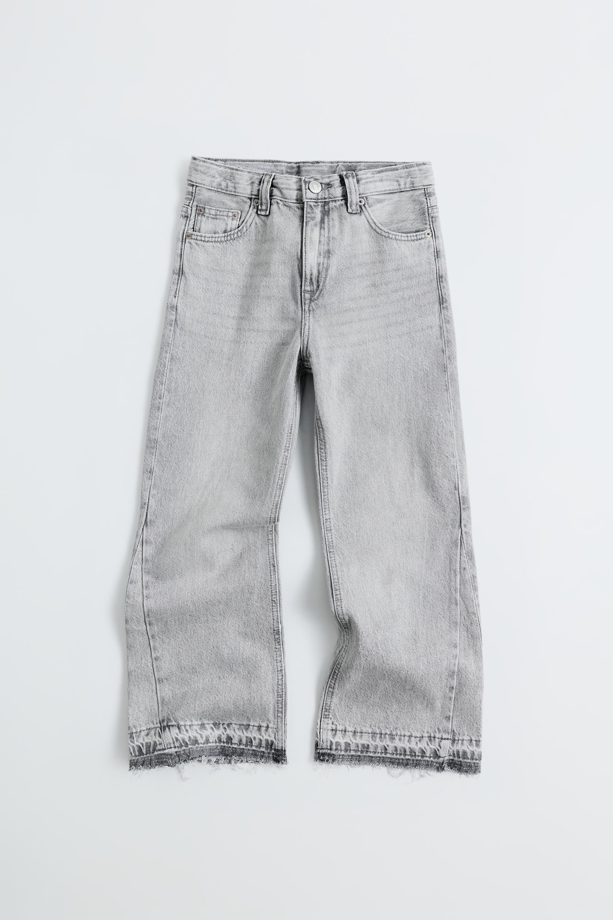 FRAYED FLARE JEANS — Gray