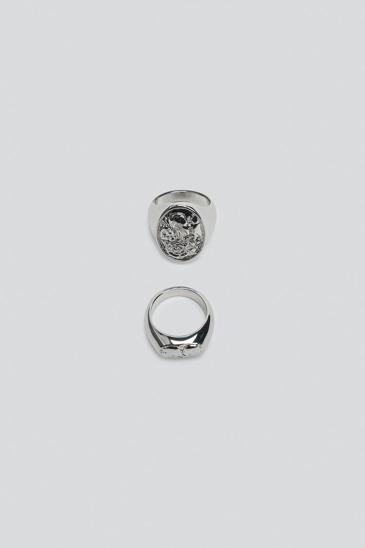 2-PACK METALLIC SIGNET RINGS — Silver