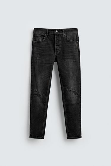 Zara RIPPED SKINNY FIT JEANS - Black