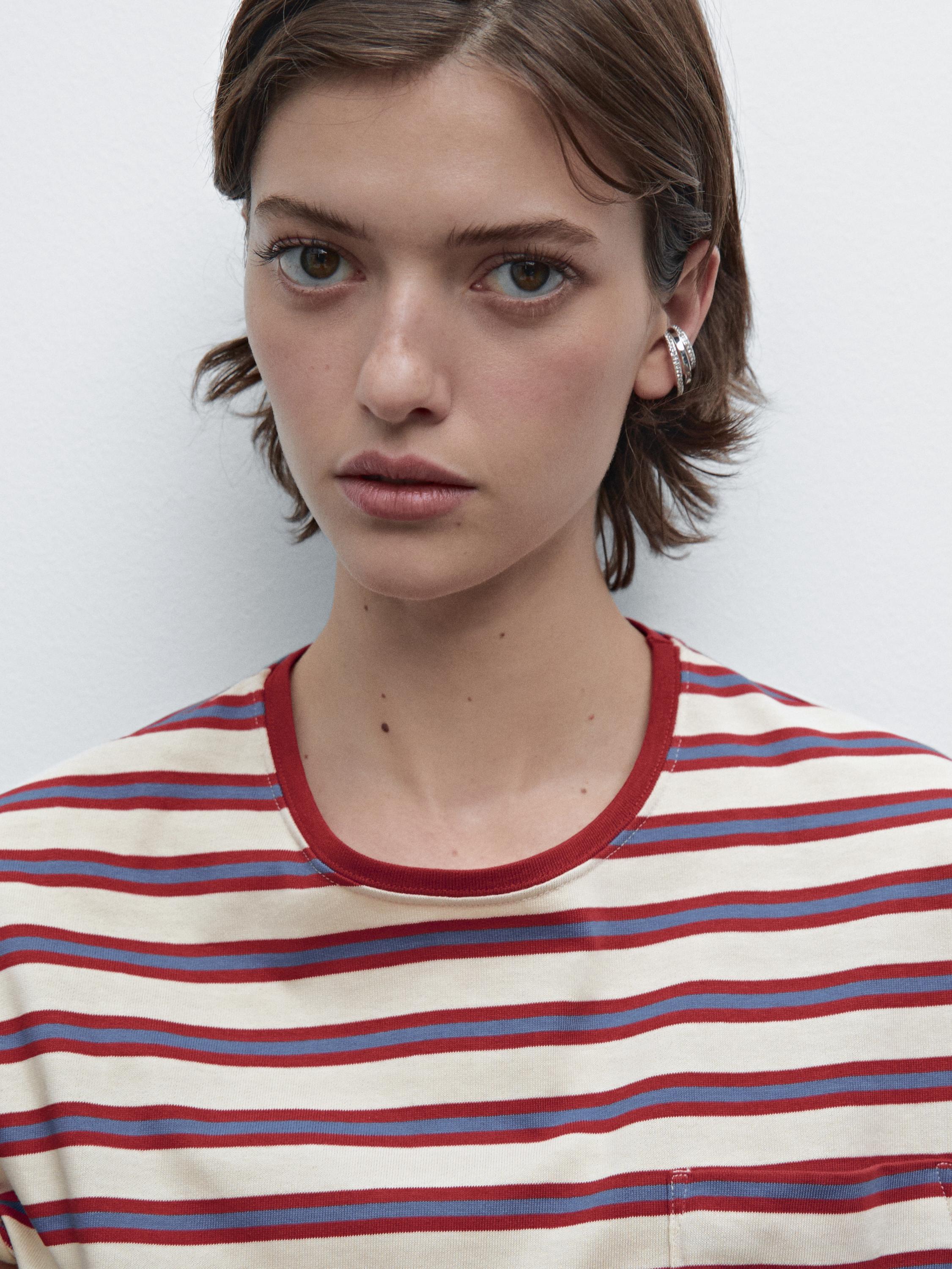 Multi-striped cotton T-shirt with pocket | ZARA United States Multi-striped cotton T-shirt with pocket | ZARA United States