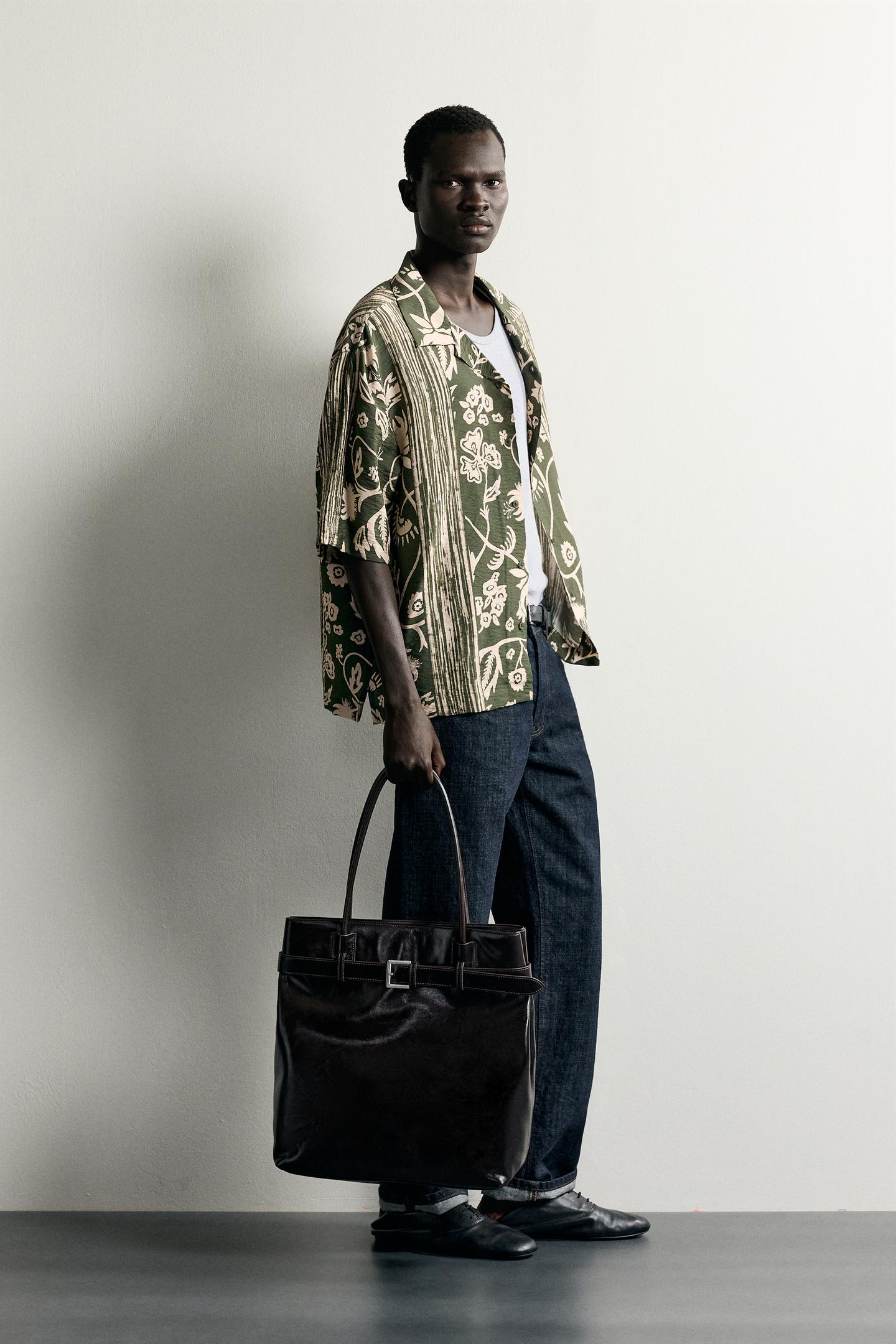 Мужская рубашка Zara Fluid Abstract Print, цвет: Хаки — фото 4