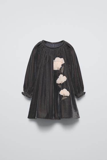 Zara FLORAL VELVET DRESS - Gray