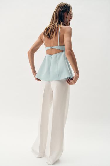 TOP À BRETELLES PÉPLUM - Bleu d'eau de Zara - Image 2