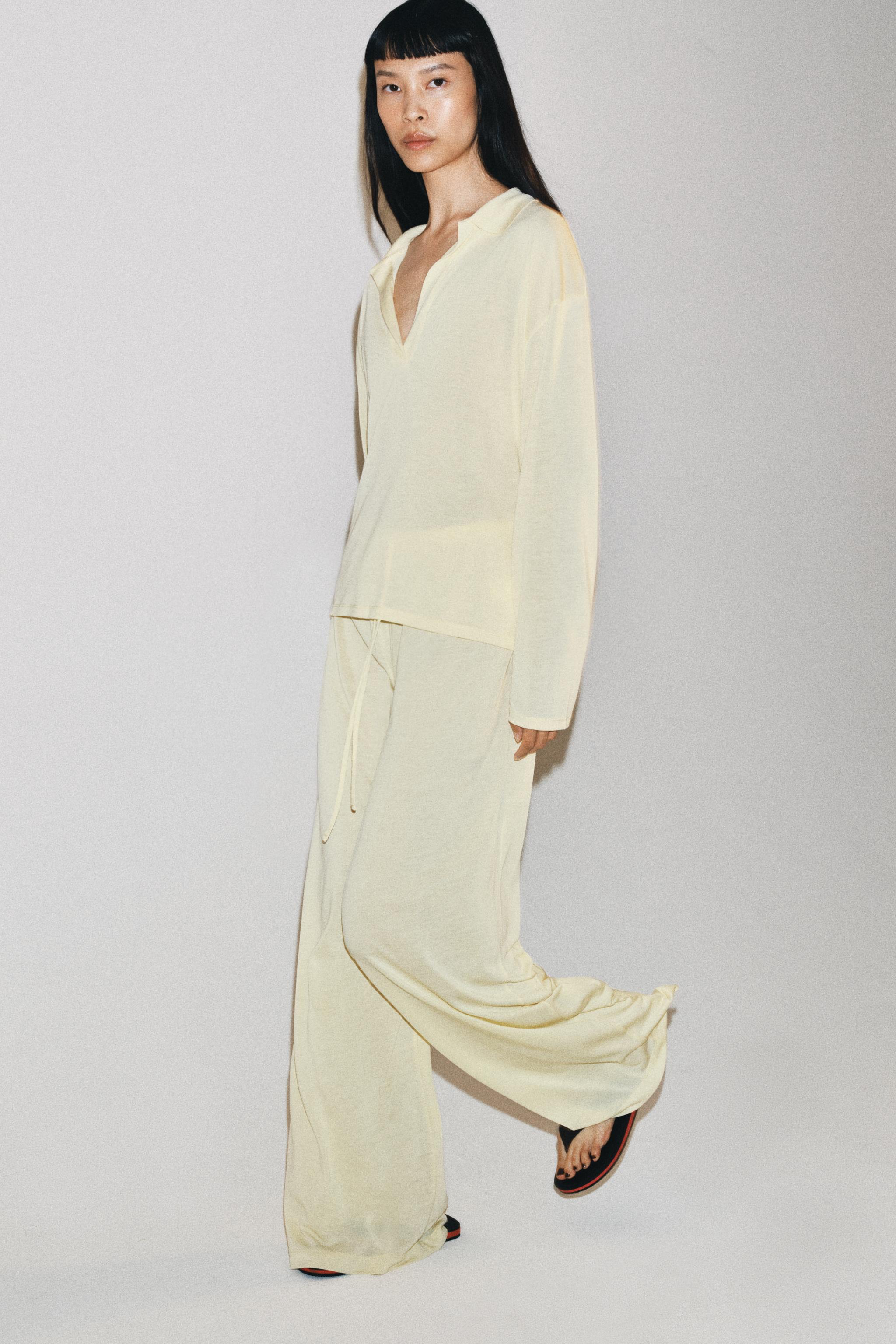 ルーズフィットロングスリーブポロシャツ - イエロー | ZARA Japan / 日本