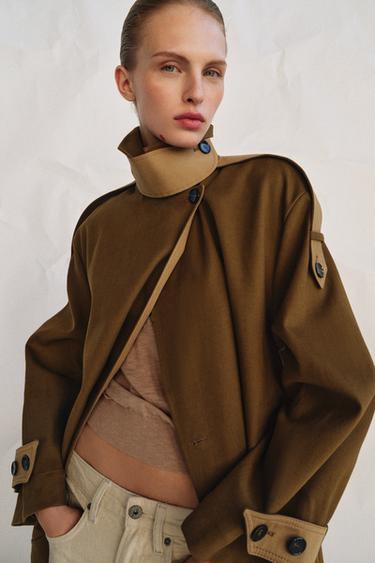 ZW COLLECTION LONG CONTRAST TRENCH COAT - Mid-camel by Zara