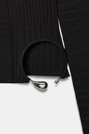 RIBBED KNIT TOP WITH APPLIQUÉ - Black by Zara - Image 6
