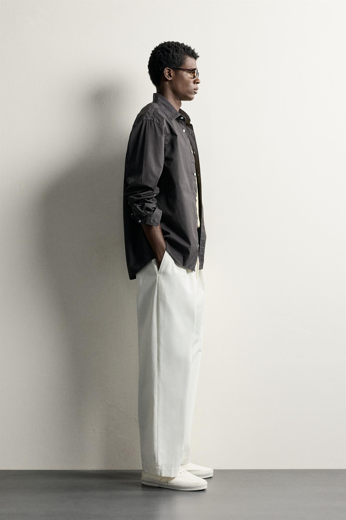 Мужская рубашка Zara Relaxed Fit Pocket, цвет: Тёмный коричневый — фото 4