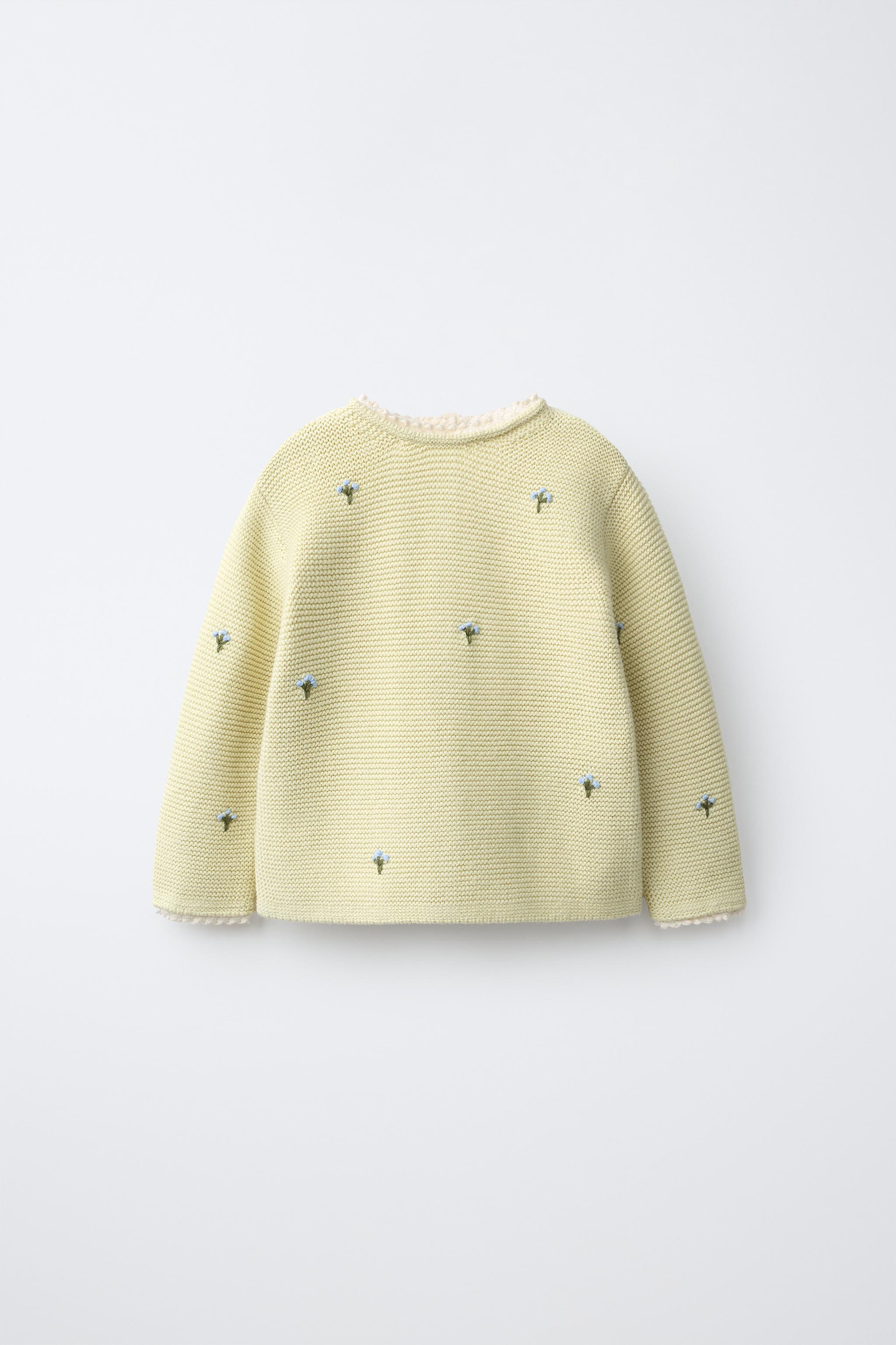 FLORAL EMBROIDERY LACE KNIT JUMPER — Light green