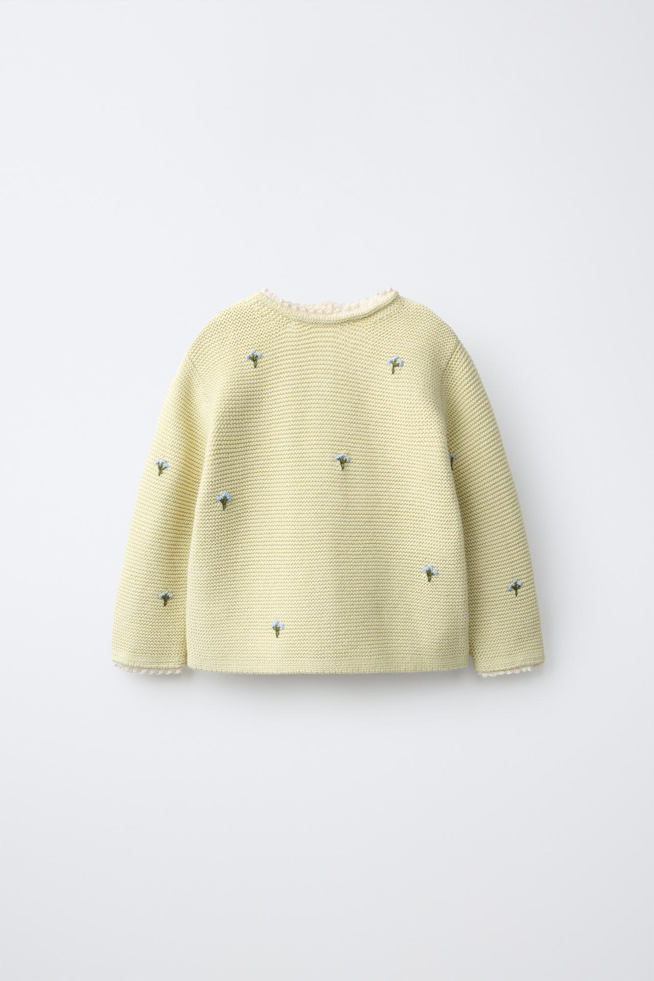 FLORAL EMBROIDERY LACE KNIT JUMPER — Light green