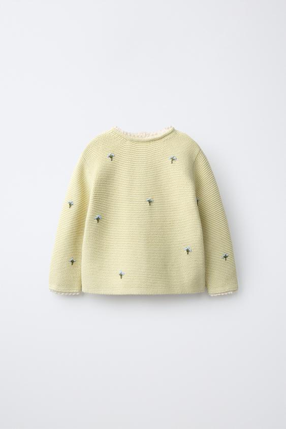 FLORAL LACE EMBROIDERED KNIT JUMPER - Light green by Zara - Image 0