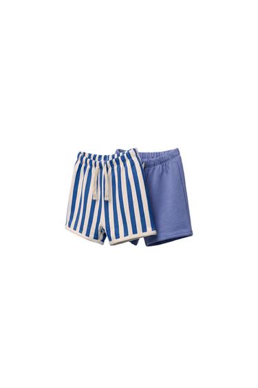 PACK DOS BERMUDAS RAYAS Y LISA - Azul claro de Zara