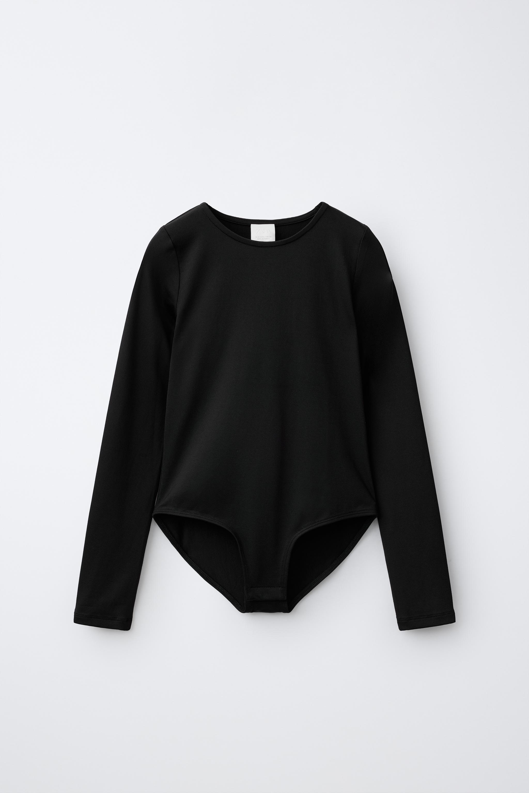 LONG SLEEVE SOLID BODYSUIT — Black