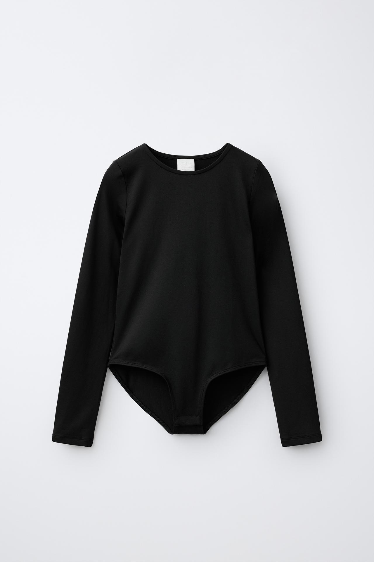 LONG SLEEVE SOLID BODYSUIT — Black