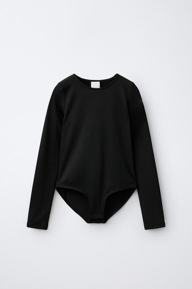LONG SLEEVE SOLID BODYSUIT — Black 1