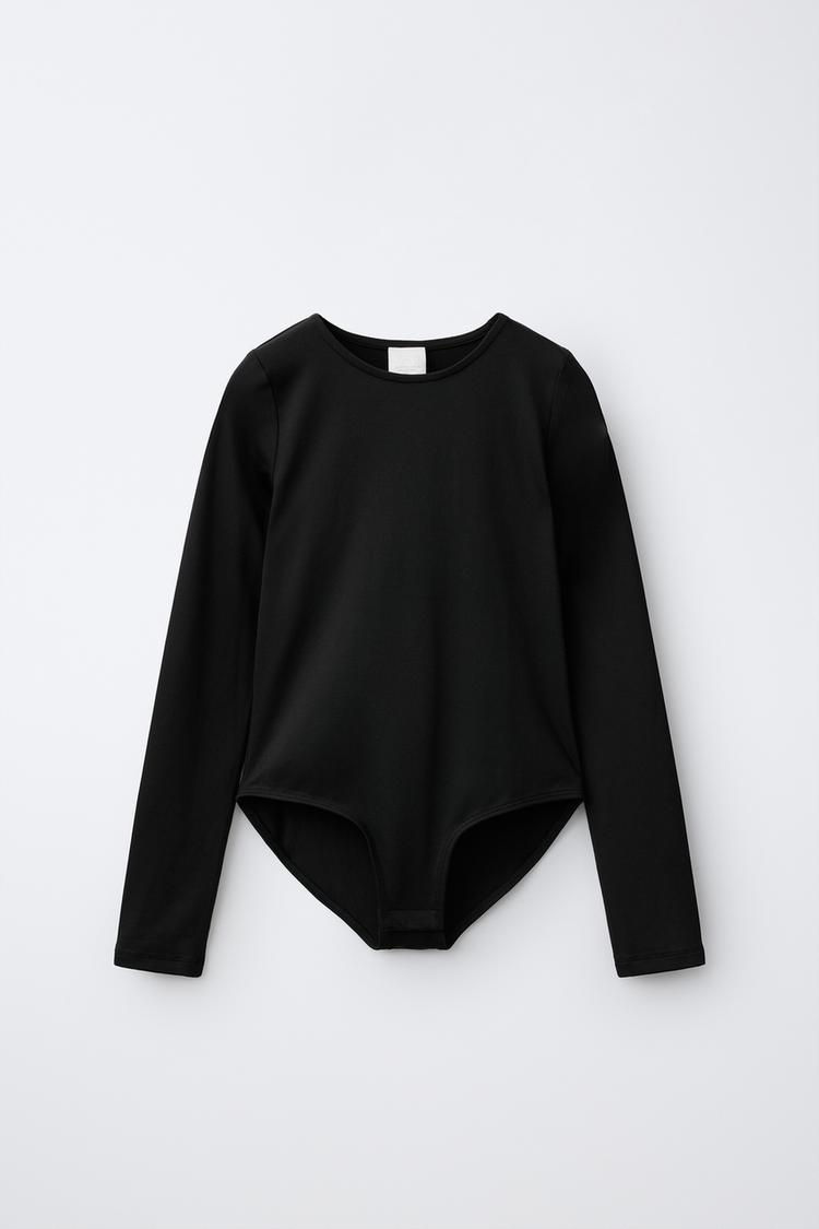 LONG SLEEVE SOLID BODYSUIT — Black