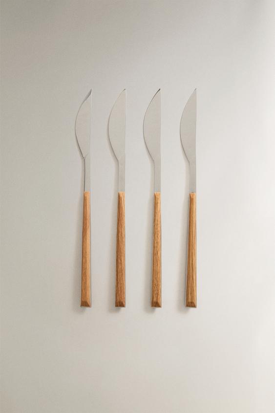 PACK CUCHILLOS MANGO EFECTO MADERA (PACK DE 4) - Marrón de Zara - Imagen 0