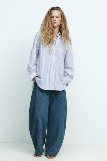 OVERSIZE STRIPED POPLIN SHIRT - Blue/White by Zara - Image 0