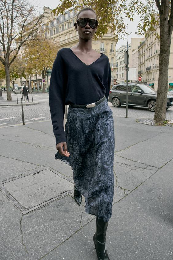 PRINTED MIDI SKIRT WITH BELT