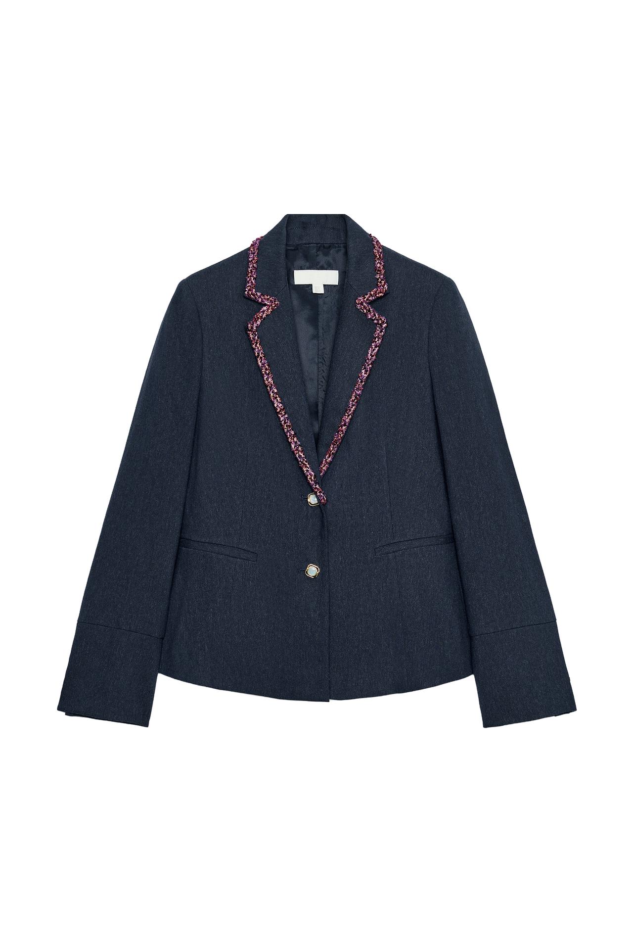 CONTRAST TRIM LAPEL BLAZER — Blue