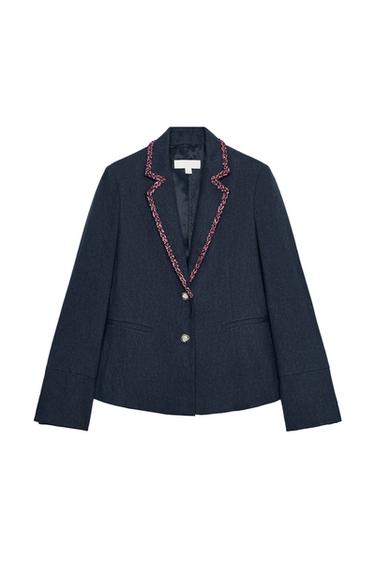 CONTRAST TRIM LAPEL BLAZER — Blue 3