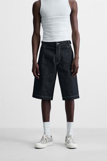 BELTED BAGGY FIT DENIM BERMUDA SHORTS - Blue by Zara - Image 1