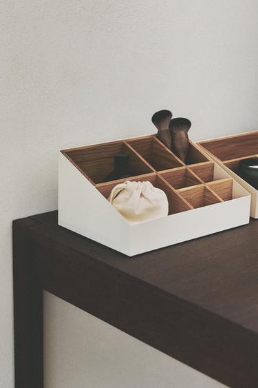 WOOD AND METAL ORGANISER BOX - White by Zara