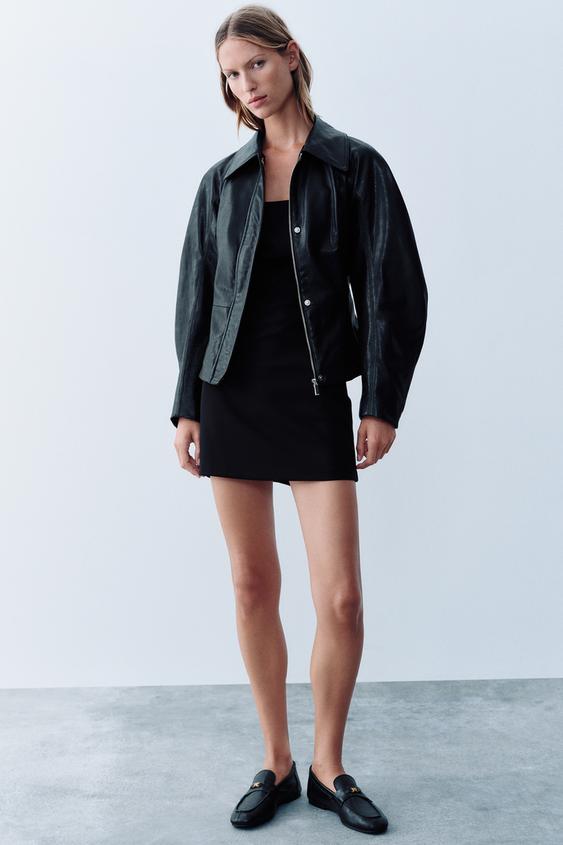 Zara LEATHER-EFFECT BELTED JACKET - Black - Image 0