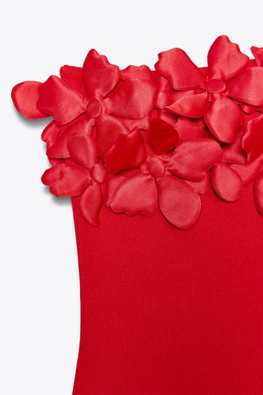 FLORAL KNIT MIDI DRESS - Red by Zara - Image 7