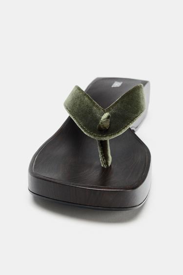 VELVET WEDGE SANDALS - KHAKI by Zara - Image 3