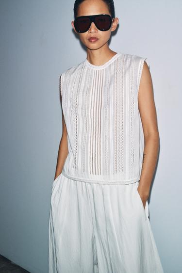 BLOUSE ROMANTIQUE BRODÉE ZW COLLECTION - Blanc de Zara