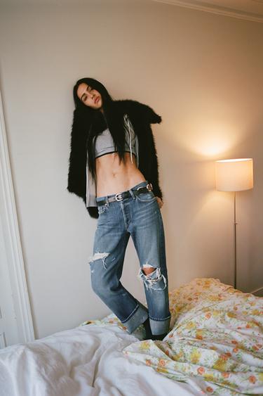 TRF RIPPED STRAIGHT MID-WAIST JEANS - Indigo by Zara