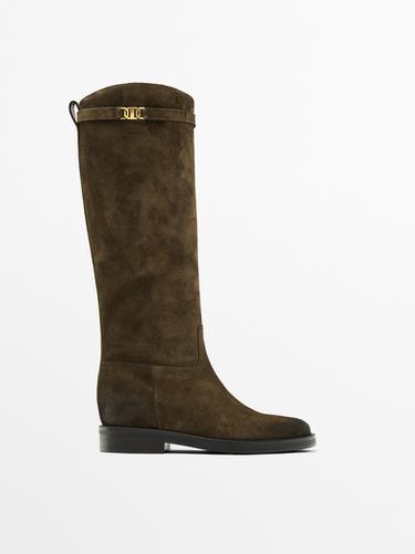 Zara Oiled split suede riding boots - Sea green - Image 0