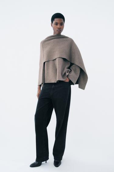 MANTEAU COURT EN MAILLE AVEC ÉCHARPE - Marron / Taupe de Zara - Image 2