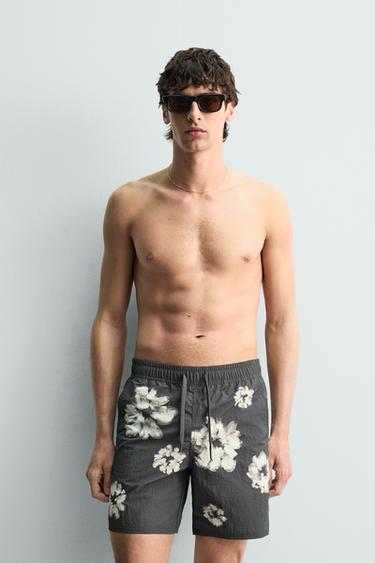 MAILLOT DE BAIN LONG À IMPRIMÉ FLORAL - Gris de Zara - Image 1