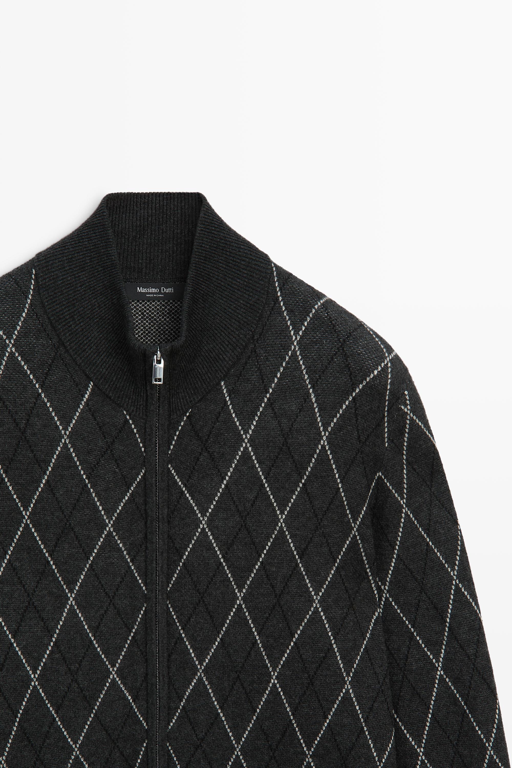 Wool blend argyle knit cardigan
