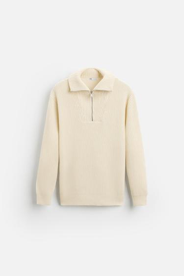 HIGH NECK QUARTER-ZIP SWEATER - Ecru by Zara