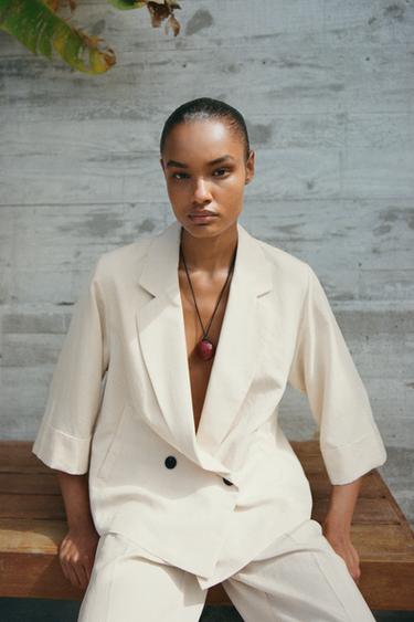 BLAZER CROISÉE MANCHES 3/4 - Écru de Zara