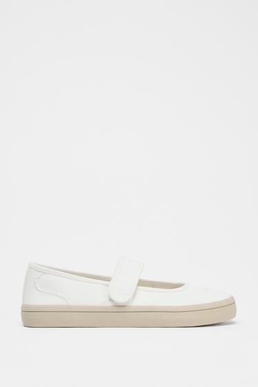 Zara FABRIC STRAP BALLET FLATS - White