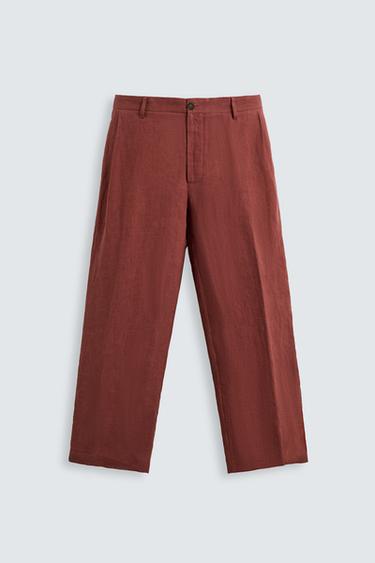 Zara 100% LINEN SUIT PANTS - Red / Black