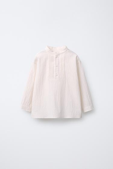 TEXTURED STAND COLLAR SHIRT - Ecru by Zara - Image 0
