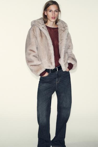 SHORT FAUX FUR HOODED COAT - Mink by Zara