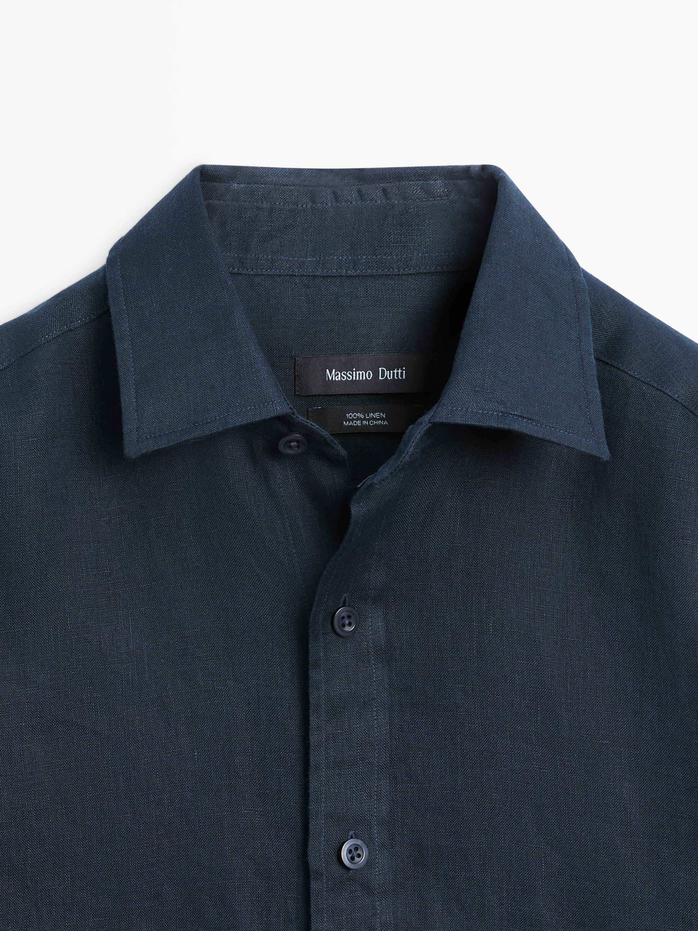 Slim fit 100% linen shirt — Navy blue